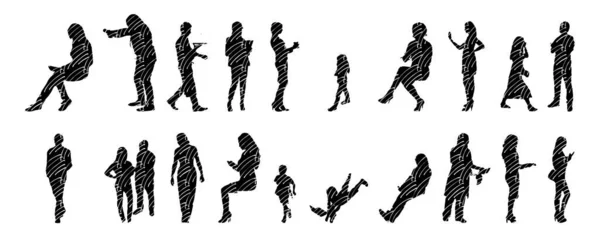 Silhouettes Vectorielles Silhouettes Esquissées Personnes Dessin Contour Silhouette Personnes Icône — Image vectorielle