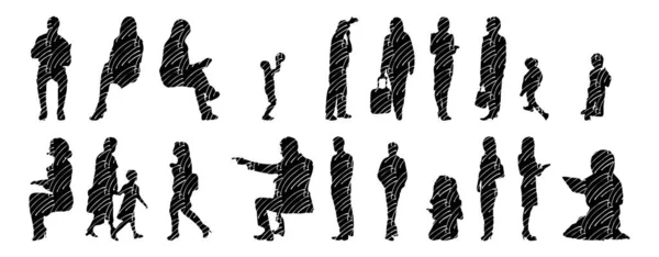 Silhouettes Vectorielles Silhouettes Esquissées Personnes Dessin Contour Silhouette Personnes Icône — Image vectorielle