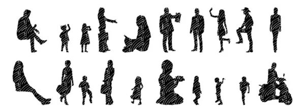 Vektor Silhouetten Umrisse Von Menschen Konturzeichnung Menschen Silhouette Icon Set — Stockvektor