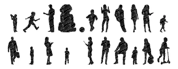 Vector Silhouettes Outline Silhouettes People Contour Drawing People Silhouette Icon — Stock Vector