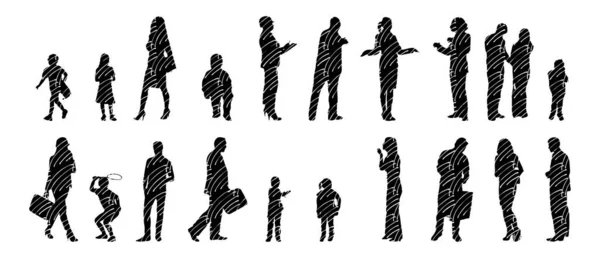 Vector Silhouettes Outline Silhouettes People Contour Drawing People Silhouette Icon — 스톡 벡터