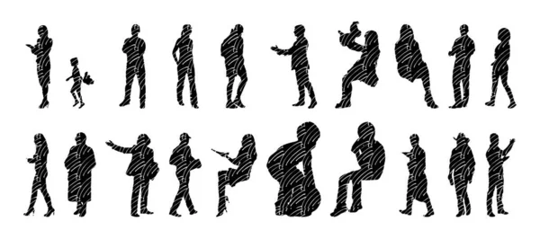 Silhouettes Vectorielles Silhouettes Esquissées Personnes Dessin Contour Silhouette Personnes Icône — Image vectorielle