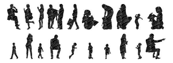 Silhouettes Vectorielles Silhouettes Esquissées Personnes Dessin Contour Silhouette Personnes Icône — Image vectorielle