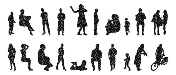 Silhouettes Vectorielles Silhouettes Esquissées Personnes Dessin Contour Silhouette Personnes Icône — Image vectorielle