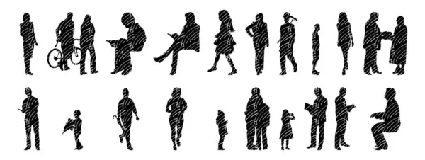 Vector Silhouetten Overzicht Silhouetten Van Mensen Contourtekening Personensilhouet Icoon Set — Stockvector