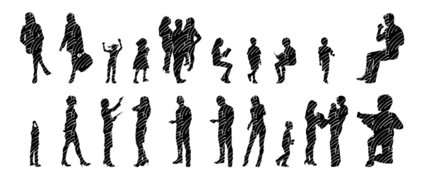 Silhouettes Vectorielles Silhouettes Esquissées Personnes Dessin Contour Silhouette Personnes Icône — Image vectorielle