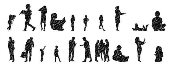 Silhouettes Vectorielles Silhouettes Esquissées Personnes Dessin Contour Silhouette Personnes Icône — Image vectorielle