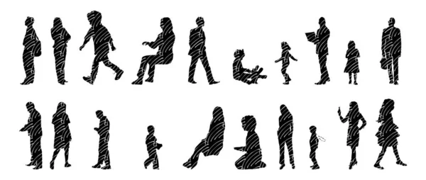 Silhouettes Vectorielles Silhouettes Esquissées Personnes Dessin Contour Silhouette Personnes Icône — Image vectorielle