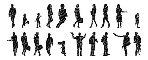 Silhouettes Vectorielles Silhouettes Esquissées Personnes Dessin Contour Silhouette Personnes Icône — Image vectorielle