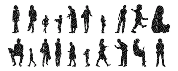 Vector Silhouettes Outline Silhouettes People Contour Drawing People Silhouette Icon — 스톡 벡터