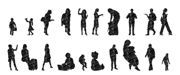 Silhouettes Vectorielles Silhouettes Esquissées Personnes Dessin Contour Silhouette Personnes Icône — Image vectorielle