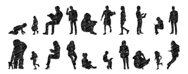 Silhouettes Vectorielles Silhouettes Esquissées Personnes Dessin Contour Silhouette Personnes Icône — Image vectorielle