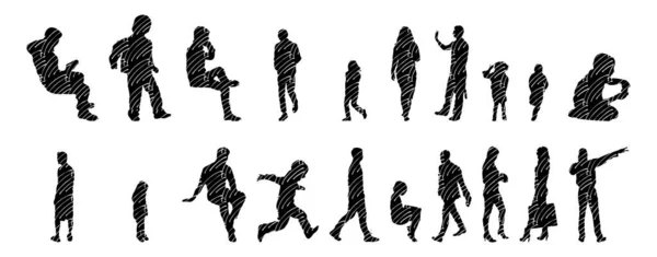 Silhouettes Vectorielles Silhouettes Esquissées Personnes Dessin Contour Silhouette Personnes Icône — Image vectorielle