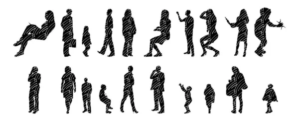 Vector Silhouettes Outline Silhouettes People Contour Drawing People Silhouette Icon — 스톡 벡터