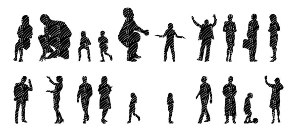 Silhouettes Vectorielles Silhouettes Esquissées Personnes Dessin Contour Silhouette Personnes Icône — Image vectorielle