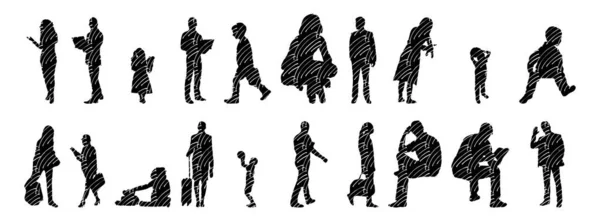 Silhouettes Vectorielles Silhouettes Esquissées Personnes Dessin Contour Silhouette Personnes Icône — Image vectorielle