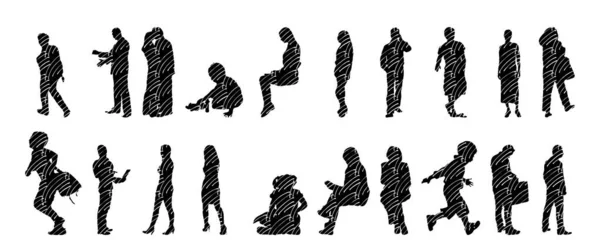 Vektor Silhouetten Umrisse Von Menschen Konturzeichnung Menschen Silhouette Icon Set — Stockvektor