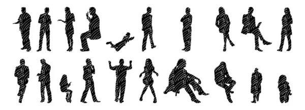 Vector Silhouettes Outline Silhouettes People Contour Drawing People Silhouette Icon — 스톡 벡터