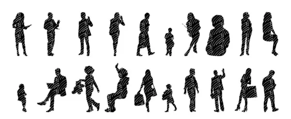 Silhouettes Vectorielles Silhouettes Esquissées Personnes Dessin Contour Silhouette Personnes Icône — Image vectorielle