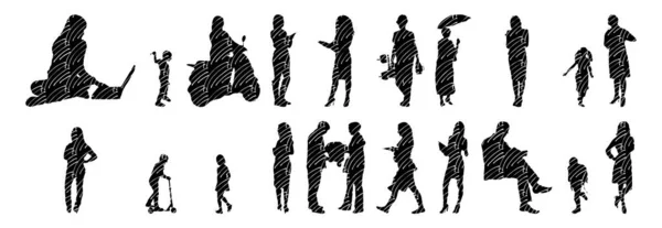 Silhouettes Vectorielles Silhouettes Esquissées Personnes Dessin Contour Silhouette Personnes Icône — Image vectorielle