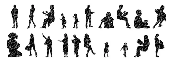 Vektor Silhouetten Umrisse Von Menschen Konturzeichnung Menschen Silhouette Icon Set — Stockvektor