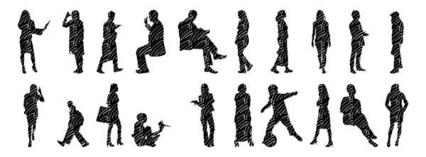 Vector Silhouettes Outline Silhouettes People Contour Drawing People Silhouette Icon — 스톡 벡터