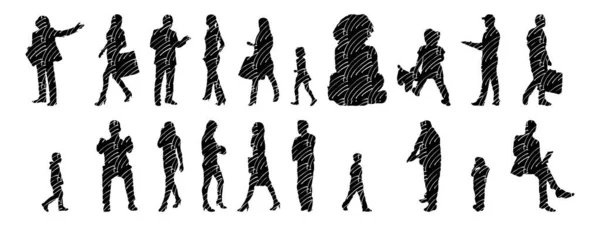 Vector Silhouettes Outline Silhouettes People Contour Drawing People Silhouette Icon — Stock Vector