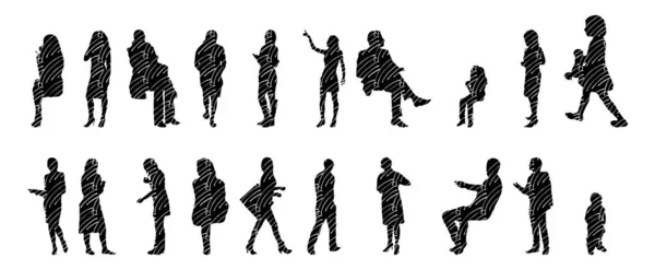 Silhouettes Vectorielles Silhouettes Esquissées Personnes Dessin Contour Silhouette Personnes Icône — Image vectorielle