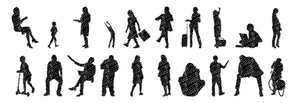 Silhouettes Vectorielles Silhouettes Esquissées Personnes Dessin Contour Silhouette Personnes Icône — Image vectorielle