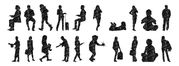 Vector Silhouettes Outline Silhouettes People Contour Drawing People Silhouette Icon — 스톡 벡터