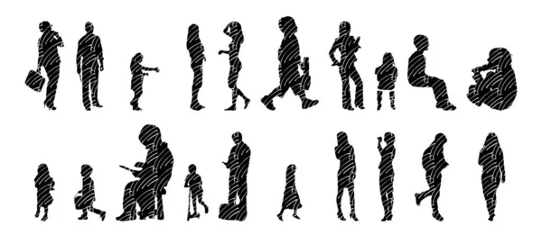 Silhouettes Vectorielles Silhouettes Esquissées Personnes Dessin Contour Silhouette Personnes Icône — Image vectorielle