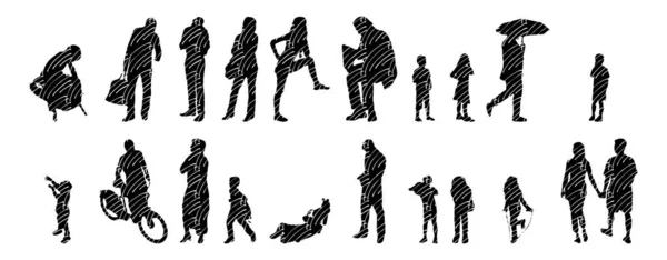 Silhouettes Vectorielles Silhouettes Esquissées Personnes Dessin Contour Silhouette Personnes Icône — Image vectorielle