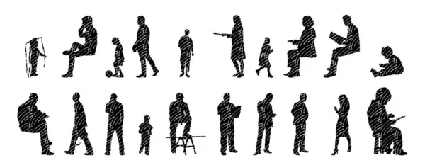 Silhouettes Vectorielles Silhouettes Esquissées Personnes Dessin Contour Silhouette Personnes Icône — Image vectorielle