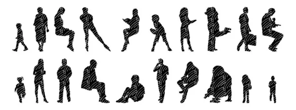 Silhouettes Vectorielles Silhouettes Esquissées Personnes Dessin Contour Silhouette Personnes Icône — Image vectorielle