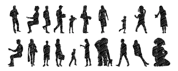 Silhouettes Vectorielles Silhouettes Esquissées Personnes Dessin Contour Silhouette Personnes Icône — Image vectorielle