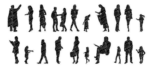 Silhouettes Vectorielles Silhouettes Esquissées Personnes Dessin Contour Silhouette Personnes Icône — Image vectorielle