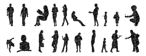 Vector Silhouettes Outline Silhouettes People Contour Drawing People Silhouette Icon — 스톡 벡터