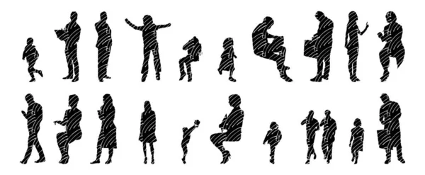 Silhouettes Vectorielles Silhouettes Esquissées Personnes Dessin Contour Silhouette Personnes Icône — Image vectorielle