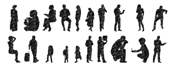 Vector Silhouettes Outline Silhouettes People Contour Drawing People Silhouette Icon — 스톡 벡터