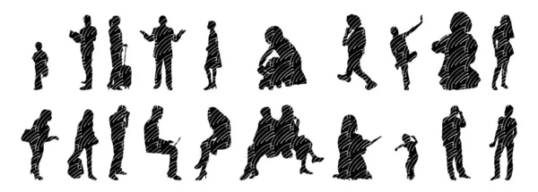 Vektor Silhouetten Umrisse Von Menschen Konturzeichnung Menschen Silhouette Icon Set — Stockvektor