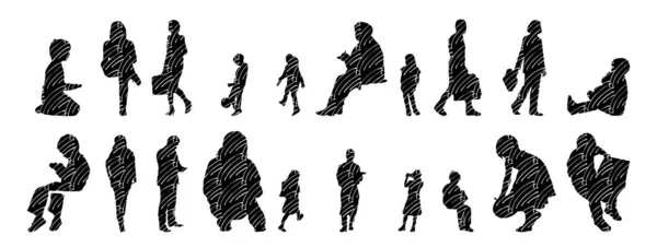 Silhouettes Vectorielles Silhouettes Esquissées Personnes Dessin Contour Silhouette Personnes Icône — Image vectorielle