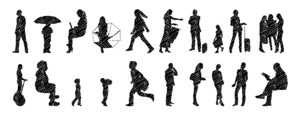 Vector Silhouettes Outline Silhouettes People Contour Drawing People Silhouette Icon — 스톡 벡터