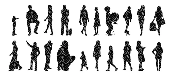 Silhouettes Vectorielles Silhouettes Esquissées Personnes Dessin Contour Silhouette Personnes Icône — Image vectorielle