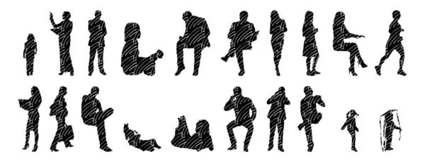 Vektor Silhouetten Umrisse Von Menschen Konturzeichnung Menschen Silhouette Icon Set — Stockvektor