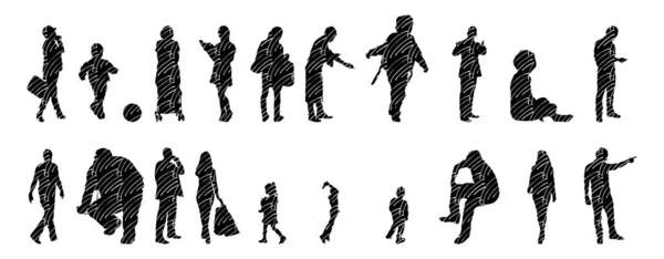 Vector Silhouettes Outline Silhouettes People Contour Drawing People Silhouette Icon — Stock Vector