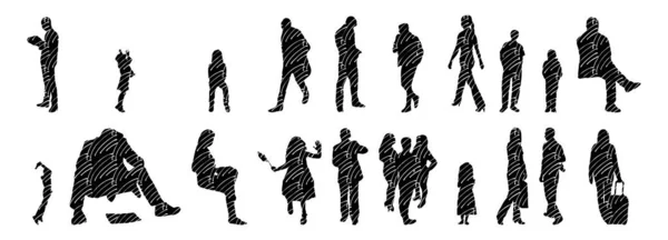 Silhouettes Vectorielles Silhouettes Esquissées Personnes Dessin Contour Silhouette Personnes Icône — Image vectorielle