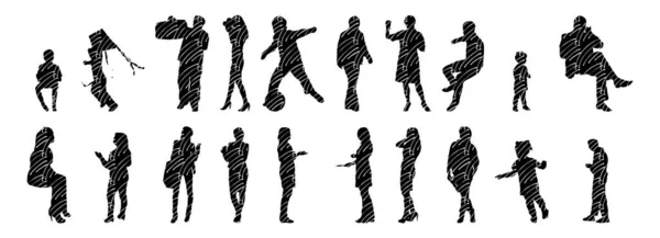 Vector Silhouettes Outline Silhouettes People Contour Drawing People Silhouette Icon — Stock Vector