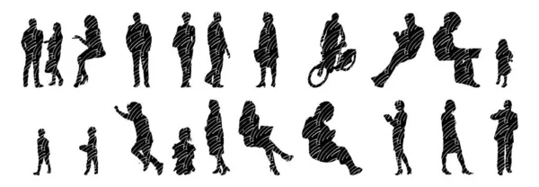 Silhouettes Vectorielles Silhouettes Esquissées Personnes Dessin Contour Silhouette Personnes Icône — Image vectorielle