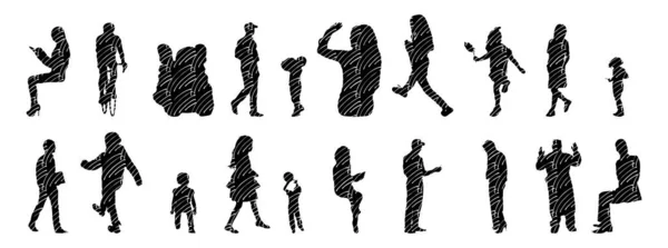 Vector Silhouettes Outline Silhouettes People Contour Drawing People Silhouette Icon — 스톡 벡터