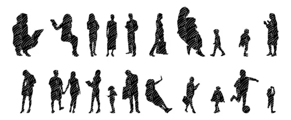 Vector Silhouetten Overzicht Silhouetten Van Mensen Contourtekening Personensilhouet Icoon Set — Stockvector